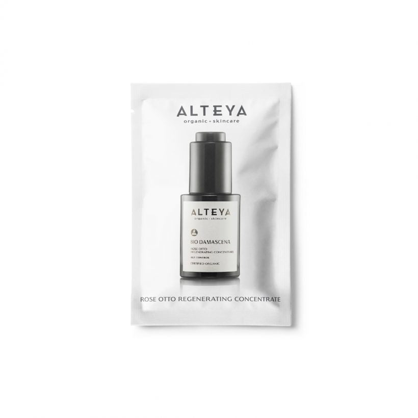 Our Certified Organic and Supercharged Rose Otto Regenerating Concentrate, glides on and absorbs in seconds to hydrate skin, stimulate cell regeneration and boost radiance, without the use of harmful chemicals. The advanced, non-toxic formula uses potent bioactive ingredients to improve texture and natural glow, and achieve brighter, softer, younger-looking skin.