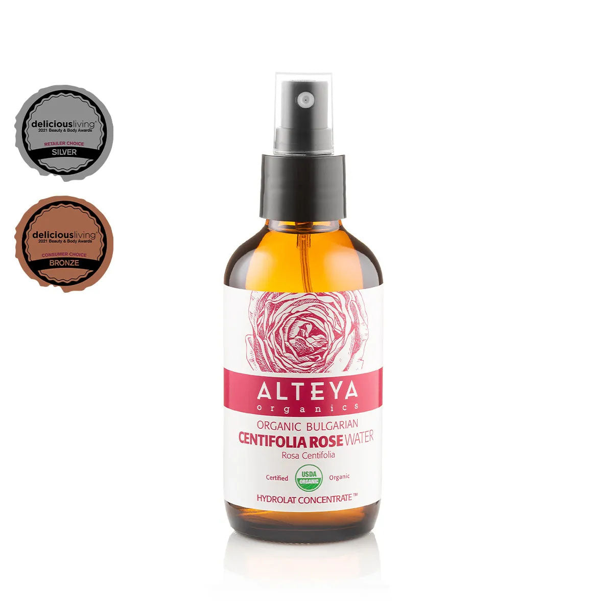 organic bulgarian centifolia rose water – amber glass bottle