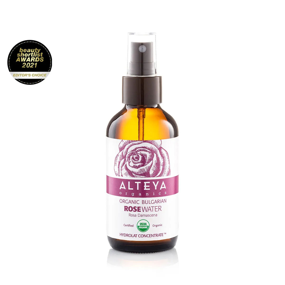 organic bulgarian rose water – amber glass bottle- Apply gently with a cotton ball onto face and neck, or close eyes and mist after cleansing. Re-apply any time of the day to hydrate and refresh skin or to set makeup.