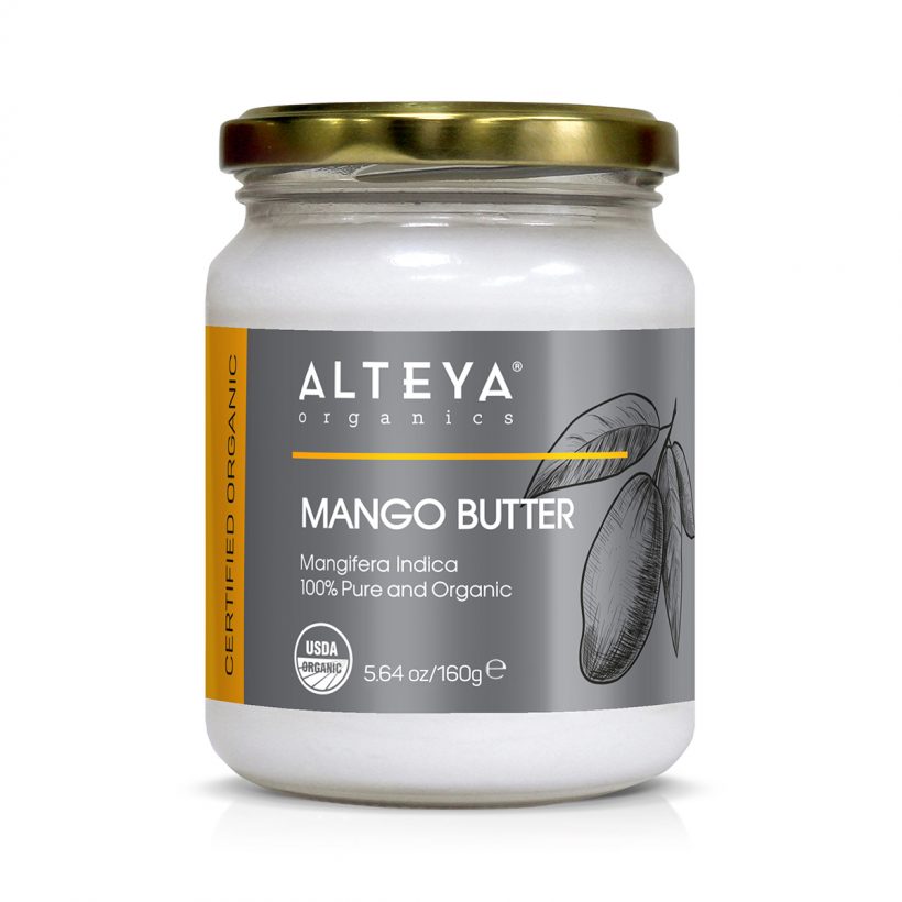 Mango butter has light, creamy texture that provides long-lasting moisture. It glides on easily and absorbs into the skin without clogging pores or leaving a greasy residue. Mango butter acts as an emollient helping skin and hair stay hydrated, soft and supple looking. Abundant in natural antioxidants, this smooth butter is perceived as a natural anti-aging product, promoting skin elasticity and softness.