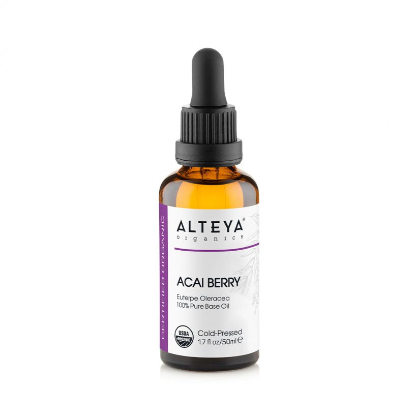 Organic-Carrier-oils-Acai-Berry-50ml-alteya-organics - Skin Application—apply a few drops daily or as needed to entire face – on its own or after water-based treatments. Use only as directed on unbroken skin. Hair Application—add a few drops on the scalp and hair lengths. Let it stay for 30 min to an hour. Then wash with shampoo.