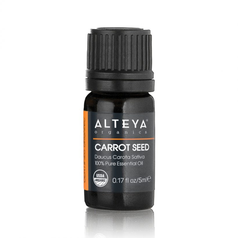 Carrot seed essential oil is extracted by steam distillation from the seeds of  Daucus carota plant (also known as wild carrot). The oil has pale yellow to yellow colour and warm sweet scent with a light carrot note.  The history of this essential oil dates back to the ancient Greeks, Romans, Egyptians and Indians, who used it to soothe inflammation and ease digestion.