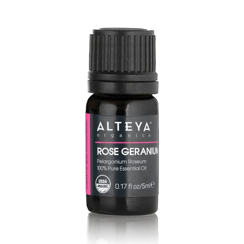 The rose geranium oil is steam distilled from the velvety, plush leaves and pink flowering tops of the Pelargonium Roseum plant. Native to Africa, the original home of the geranium species, the plant nowadays can be encountered in different parts of the world.