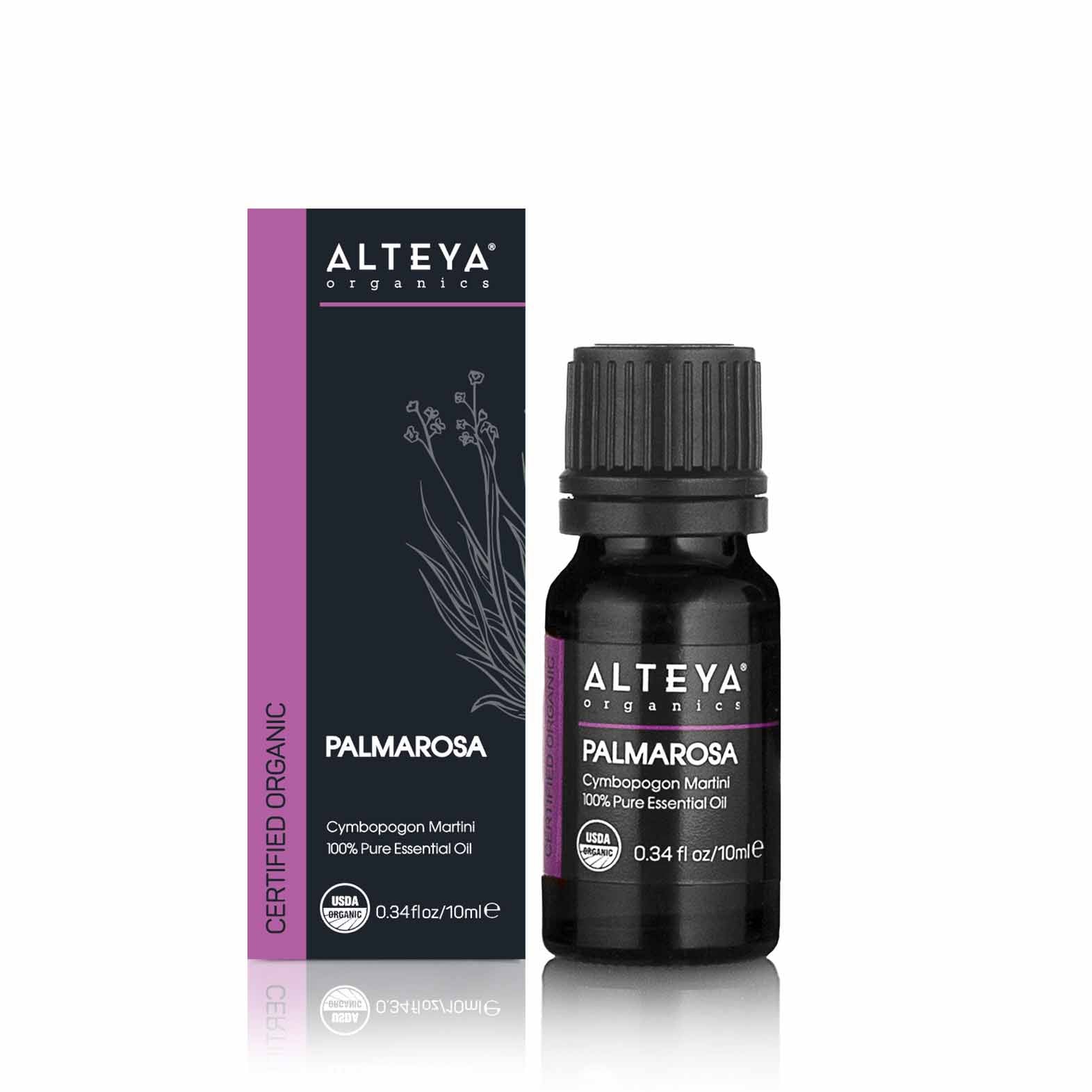 Used cosmetically, palmarosa moisturizes the skin by balancing the levels of hydration and stimulates cell regeneration. It is reputed to help with sensitive skin conditions such as eczema, dermatitis, acne, etc. Palmarosa essential oil blends well with bergamot, rose, cedarwood, geranium, jasmine, lavender, sandalwood, ylang ylang.