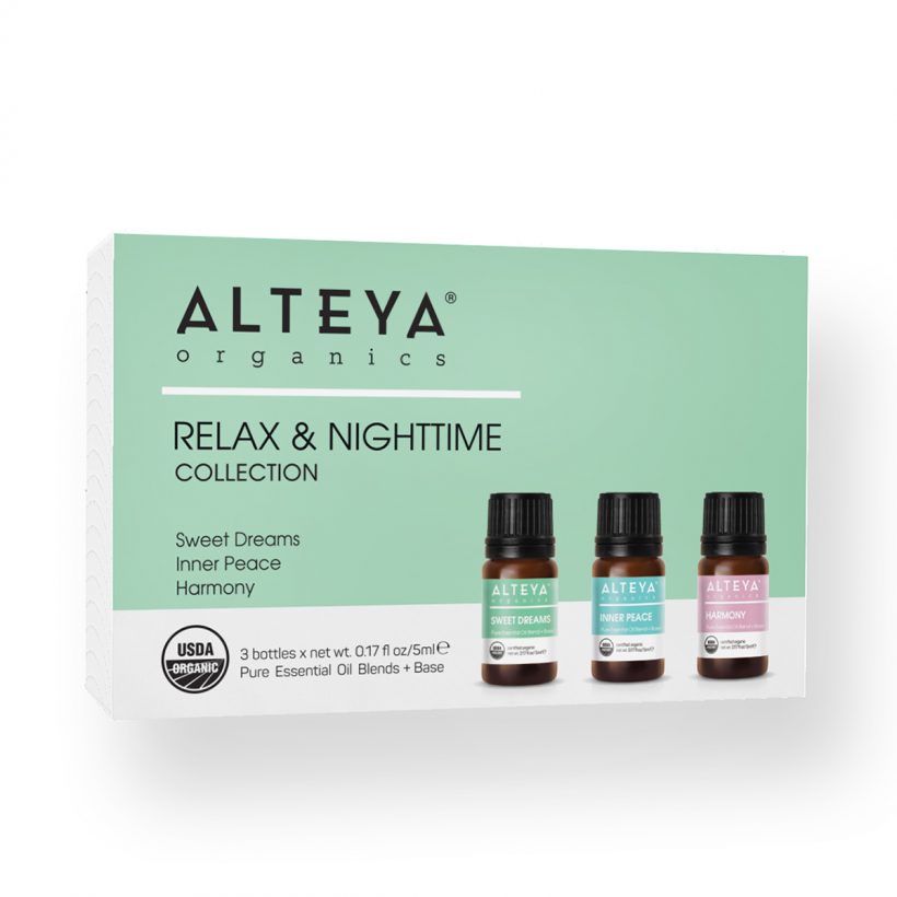 Essential oils, with their beautiful scent and skin-loving properties have a proven positive effect on body and mind. They are the essences of plants – super concentrated liquids, that we have made safe for direct use on skin and hair – in a plant-oil base.  Alteya’s Relax &amp; Nighttime Collection brings together three beautiful soothing aromas to promote relaxing moments.