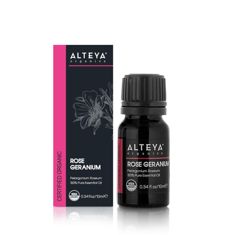 • Used in aromatherapy, rose geranium oil is considered to promote feelings of peace and relaxation. It may help restore emotional balance and uplift the mood. • Used in skincare, rose geranium oil aids in balancing all skin types and is known to promote clear and healthy-looking skin. • High in antioxidants, it is a great addition to anti-aging skincare formulations as it may help cell regeneration and promote skin elasticity.