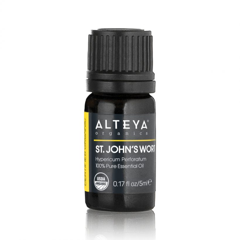 St. John’s wort essential oil is extracted from the Hypericum Perforatum plant through steam distillation. Its aroma is warm, pleasant and soothing with a slight grassy note. The color of the oil is from clear to pale yellow.