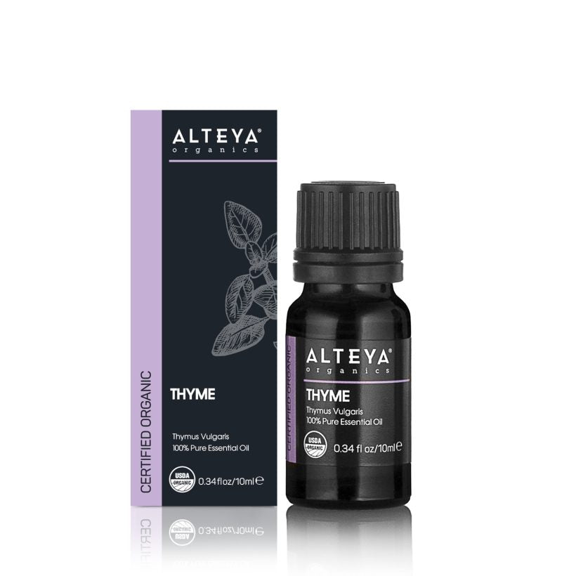 Thyme oil has a tonic, cleansing and soothing effect on the skin. It helps stimulate blood circulation to leave skin glowing and more youthful. It also helps to remove toxins from the skin, making it look healthier and with an even complexion and texture.