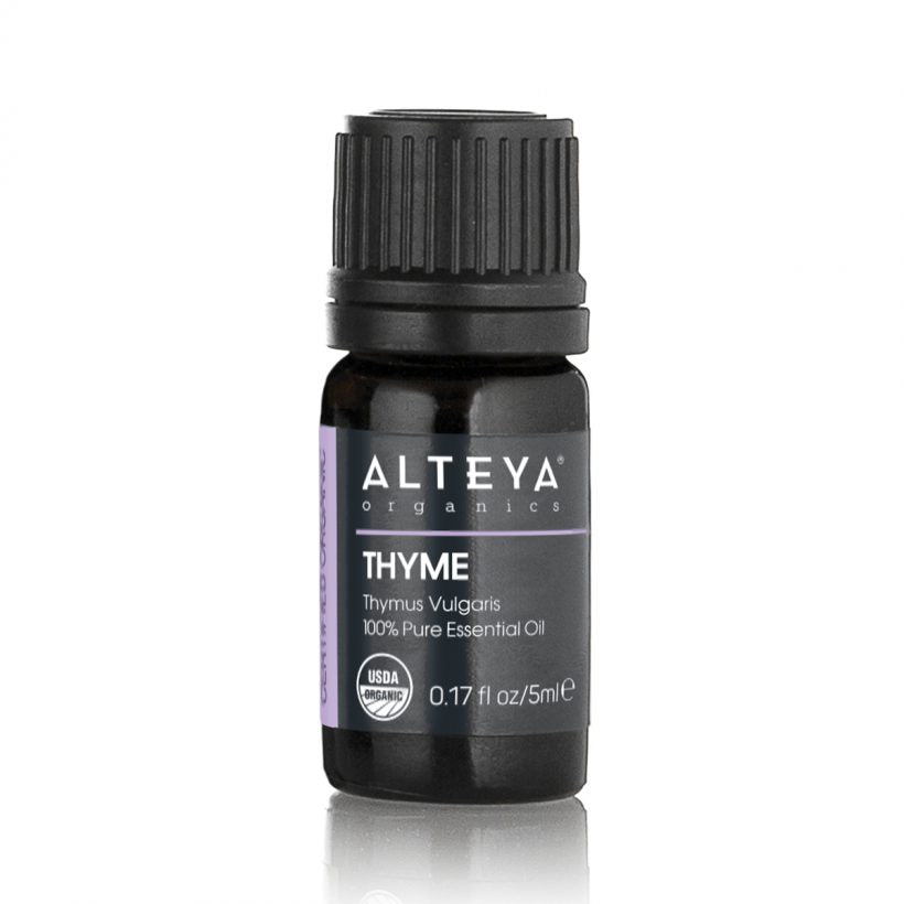 Thyme essential oil is obtained by steam distillation of the aboveground parts of the plant Thymus Vulgaris. Recognized by aromatherapists as a powerful natural antiseptic, thyme oil has an intensely fresh, spicy, herbal aroma that is very reminiscent of the fresh herb itself.