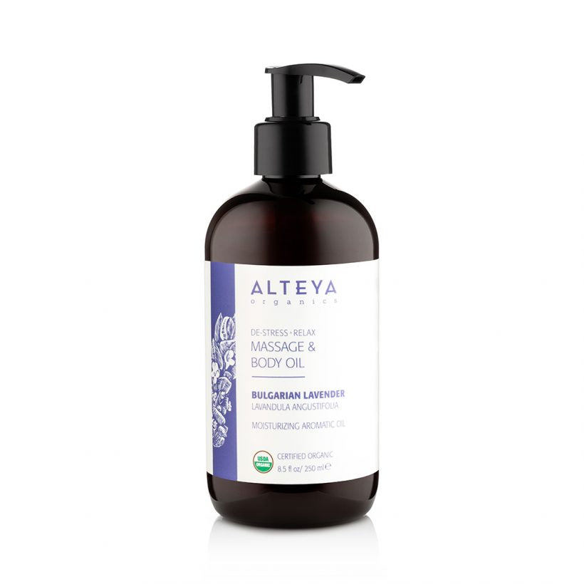 This deeply nourishing and relaxing massage and body oil moisturizes skin with a rich blend of certified organic calendula, jojoba, and macadamia oils. The botanical lipids found in these carrier oils strengthen skin’s barrier making it more resilient to external factors. Bulgarian Lavender Massage & Body Oil helps seal in moisture after shower or during a massage to reveal soft, supple, and luminous looking skin.  It helps minimize the appearance of stretch marks and imperfections.