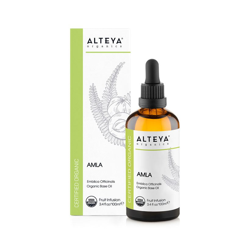Organic-carrier-oils-organic-Amla-Oil_100ml-alteya-organics_box - It may be used in skincare formulations or on its own. Can be used within most skincare formulas, including facial care preparations, soapmaking, massage oils and other body care and cosmetic products.