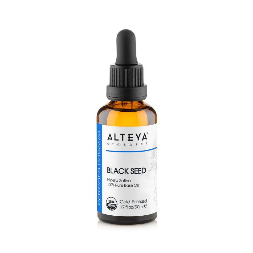 Organic-carrier-oils-organic-Black-Seed-Black-Cuming-oil-50ml-alteya-organics - This nutrient-dense oil has rich texture and unique molecular structure with abundance of phytochemicals that help soothe skin and promote elasticity. Black Seed Oil helps alleviate the visible effects of inflammation, providing healthy, glowing skin and relieving dry, itchy scalp. Rich in antioxidants, it supports skin regeneration and healthy hair growth.