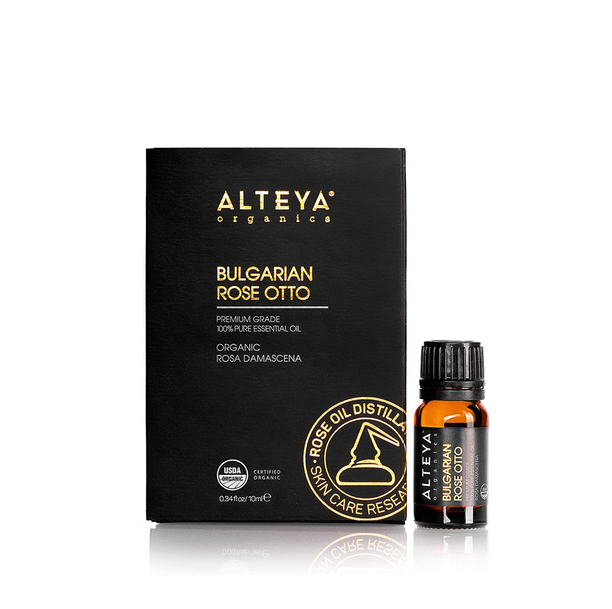 The Organic Bulgarian Rosa Damascena Oil (Rose Otto), obtained by steam distillation has one of the most valuable and distinct fragrances. Rose oil is widely used in the cosmetics and the perfume industry because of its complex molecular composition, healing, beautifying and therapeutic properties as well as its multilayered and deep fragrance.