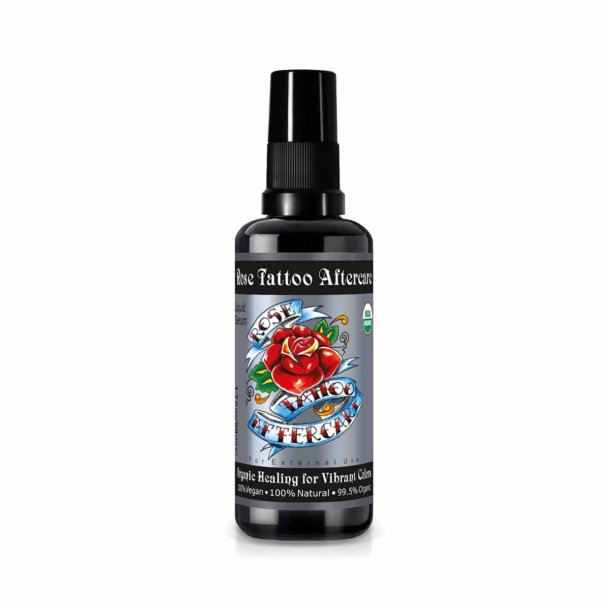 Rose Tattoo Aftercare is a 100% Natural and 97% USDA Certified Organic product. This specially formulated tattoo ointment, infused with the finest organic ingredients, aids in faster healing and superior color protection as compared to any other tattoo healing aid on the market.