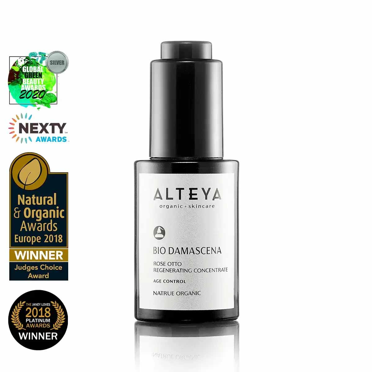 Skin-Care-Organic-Rose-Otto-Regenerating-Concentrate-Bio-Damascena-alteya-organics - Our Certified Organic and Supercharged Rose Otto Regenerating Concentrate, glides on and absorbs in seconds to hydrate skin, stimulate cell regeneration and boost radiance, without the use of harmful chemicals. The advanced, non-toxic formula uses potent bioactive ingredients to improve texture and natural glow, and achieve brighter, softer, younger-looking skin.