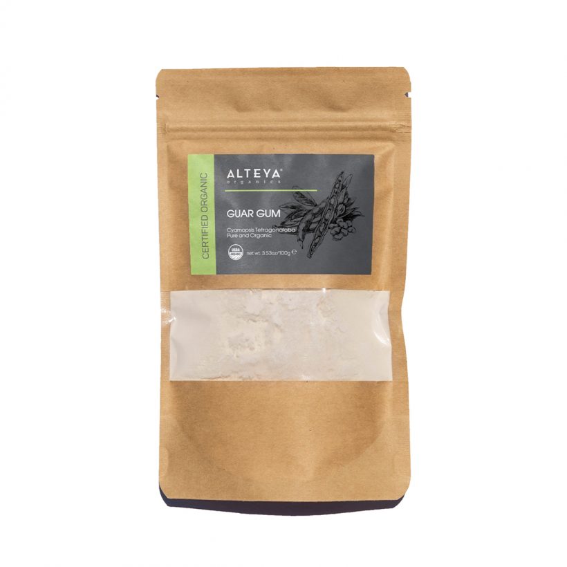 home-cosmetics-waxes-and-extracts-guma-guar-100gr-alteia-organics - Typically, it forms slightly opaque to transparent solutions in acidic pH. Combines equally well with both solids and liquids, helps to contribute thickness and fluffiness to different formulas.