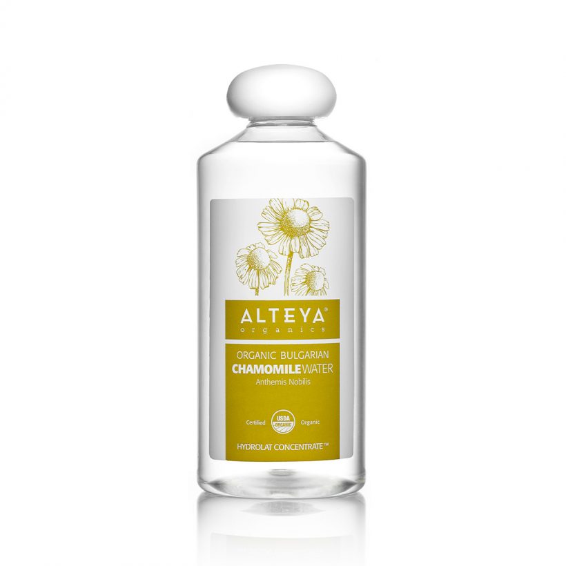 Alteya’s 100% pure Chamomile Flower Water is obtained by steam distillation of fresh, organic Chamomile flowers. This very gentle flower water helps awaken and tone dull skin. It is also useful for troublesome skin and helps against skin irritation and inflammation. Its pleasant, fresh, lemony scent uplifts the spirits and revitalizes the mind.