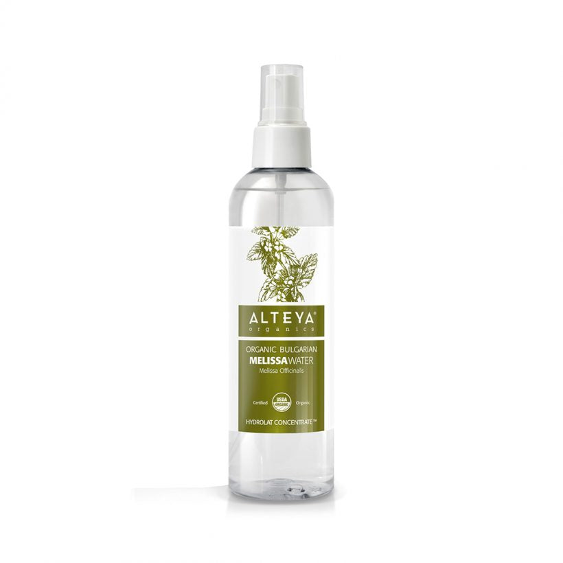 Floral-waters-Organic-Bulgarian-Melissa-Water-250-ml-Spray-Alteya-Organics - Alteya’s 100% pure Melissa Flower Water is obtained by steam distillation of fresh, organic Melissa flowers. This very gentle flower water helps awaken and tone dull skin. It is also useful for troublesome skin and helps against skin irritation and inflammation. Its pleasant, fresh, lemony scent uplifts the spirits and revitalizes the mind.