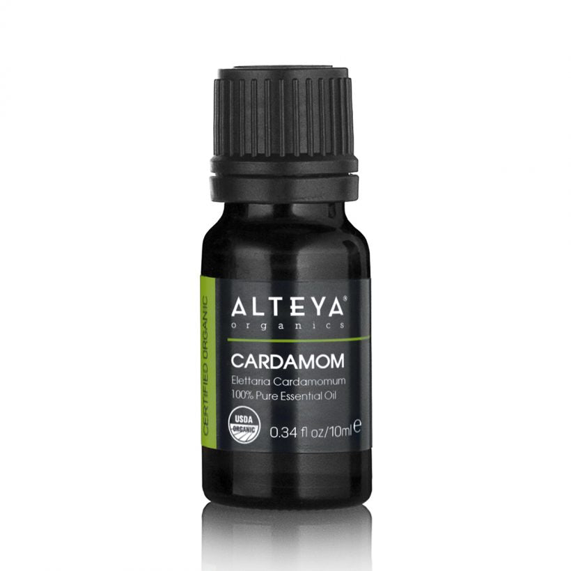 Organic-Essential-Oils-Cardamom-Oil-10ml-alteya-organics - Cardamom is an aromatic spice, belonging to the Ginger family, that is extensively used in the cuisine of Southeast Asia. It also finds its application in traditional Ayurvedic therapies that aim to relieve digestive complaints or to support the body through a cold or virus.