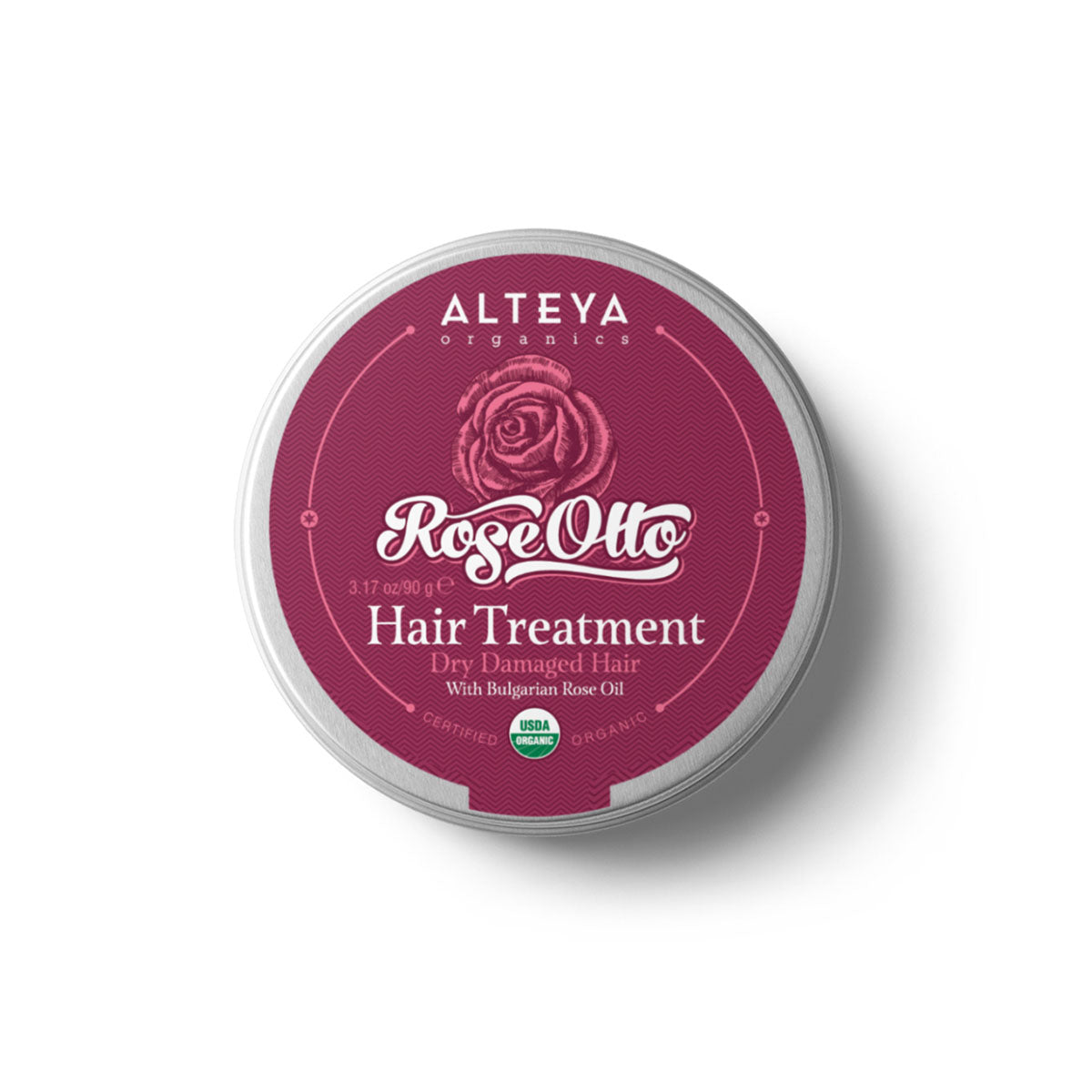 Certified Organic Rose Otto Hair Treatment that fortifies and revitalizes dry, brittle hair. It helps prevent hair breakage and split ends, improves texture, shine and body.
