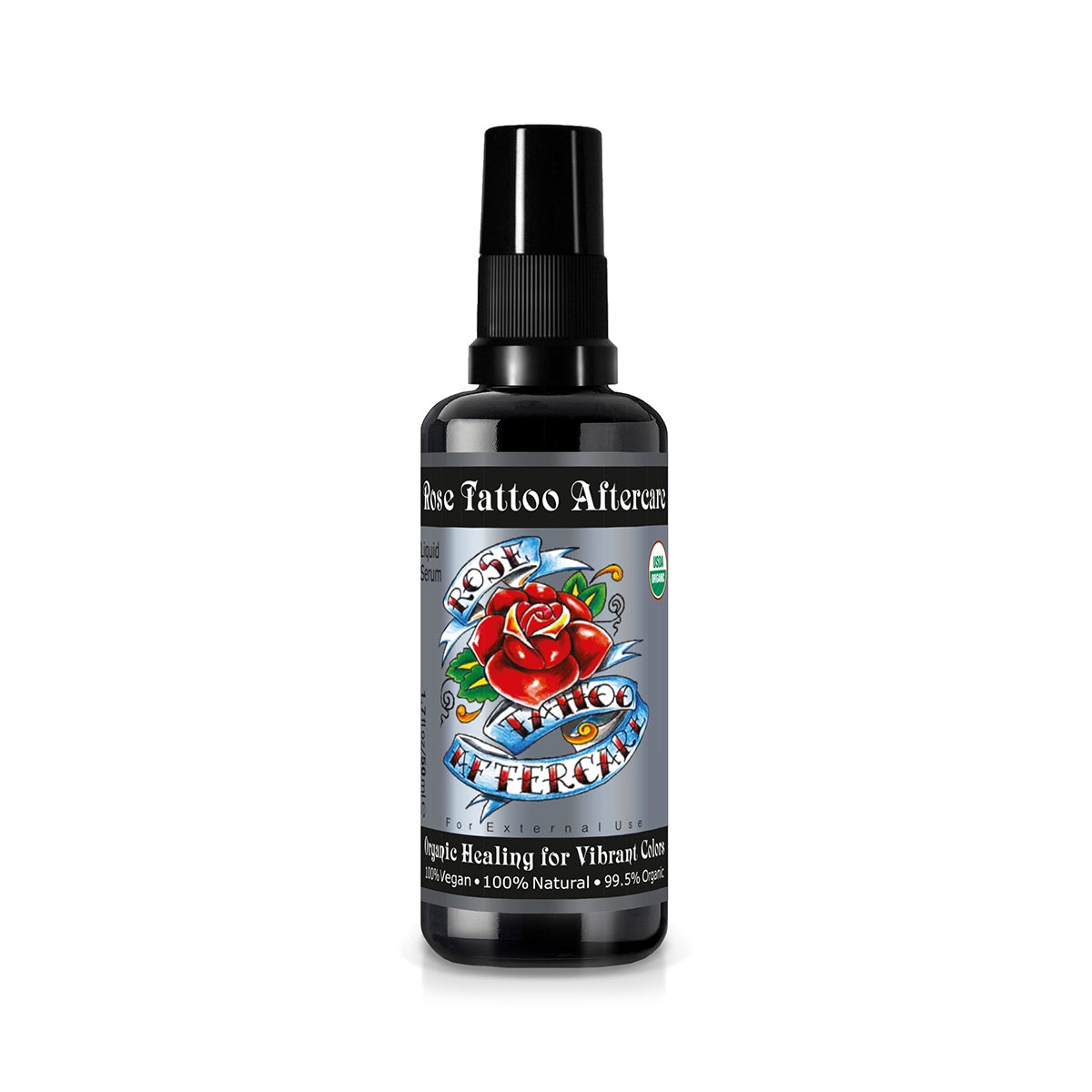 Rose Tattoo Aftercare is a 100% Natural and 97% USDA Certified Organic product. This specially formulated tattoo ointment, infused with the finest organic ingredients, aids in faster healing and superior color protection as compared to any other tattoo healing aid on the market.