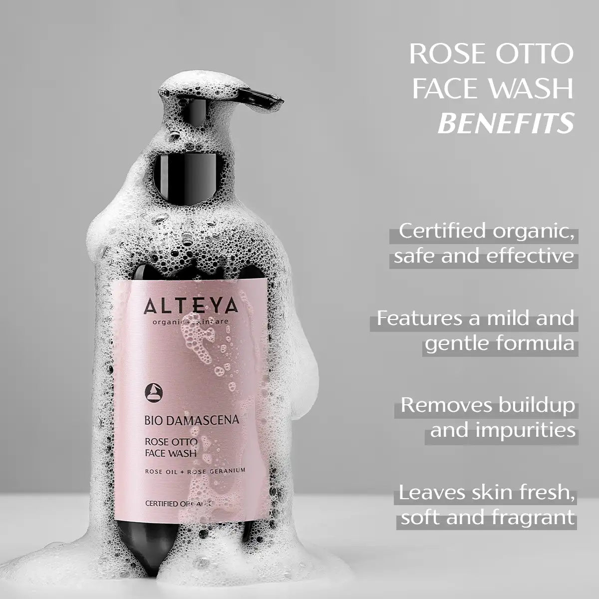 benefits rose otto face wash bio damascena