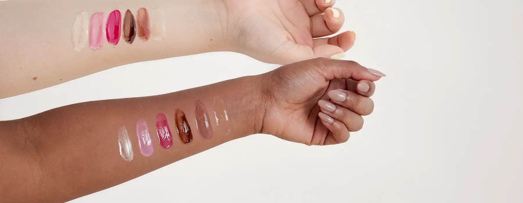 Lip gloss textures on hands
