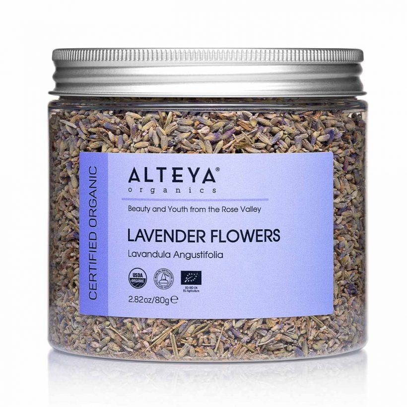 Our Organic Lavender Flowers are 100% organically grown in Alteya’s family lavender farm, located between the majestic slopes of the Balkan mountains in the heart of Bulgaria. Lavender Flowers have sweet, relaxing aroma and long history in traditional western herbalism. Thanks to its potent floral aroma, people have use lavender flowers to help ease insomnia, anxiety and stress.